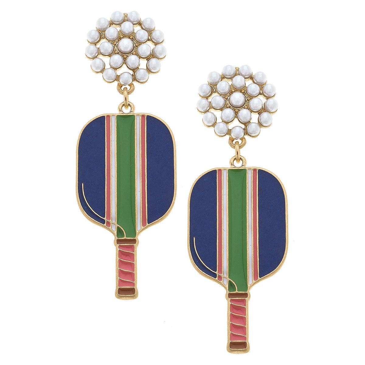 Ellie Pickleball Pearl Cluster Drop Earrings - Blue