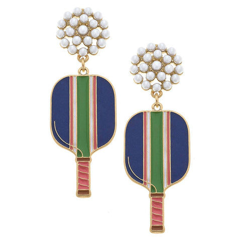 Ellie Pickleball Pearl Cluster Drop Earrings - Blue