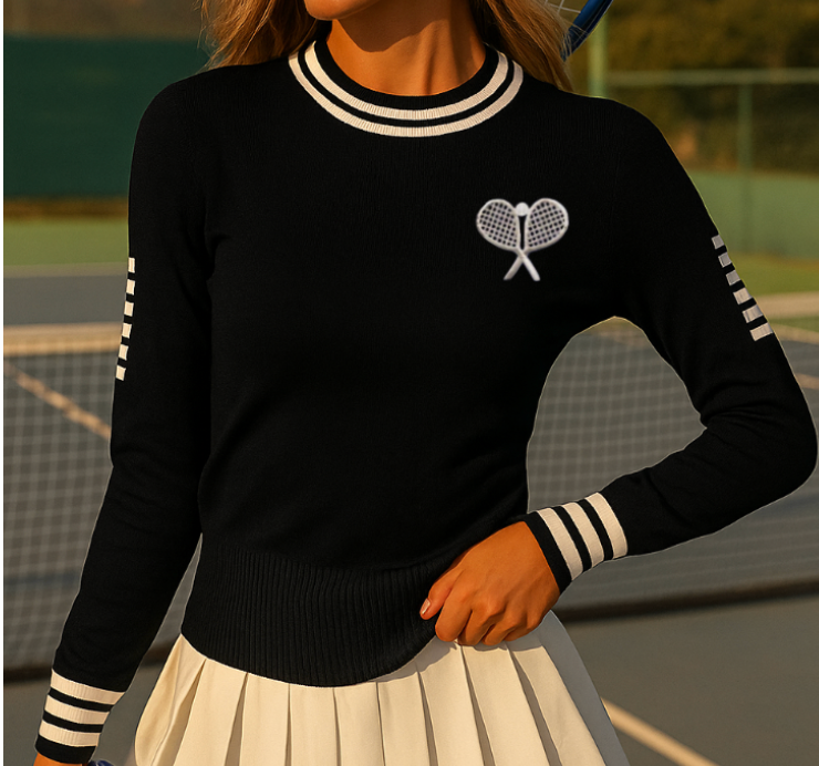 Fitted Tennis Sweater - Black/White: