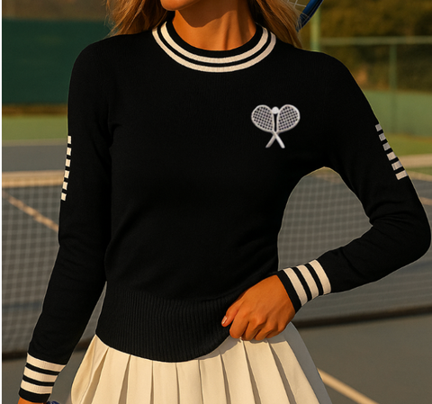 Fitted Tennis Sweater - Black/White: