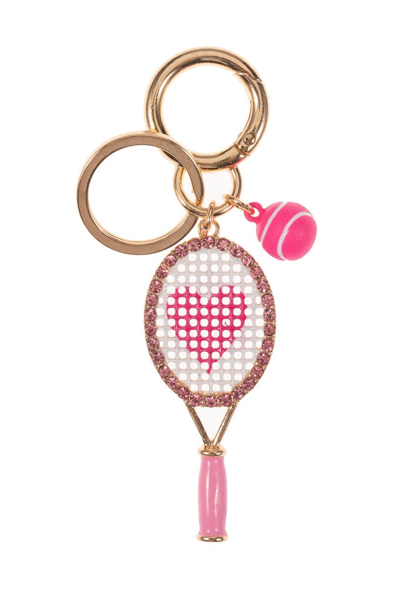 Tennis Racket Enamel W Rhinestones Keychain