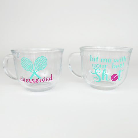 Oversized Glass Tennis Coffee Mugs *SET of 2