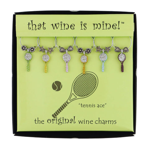 6-Piece Tennis Racquet Wine Charms.