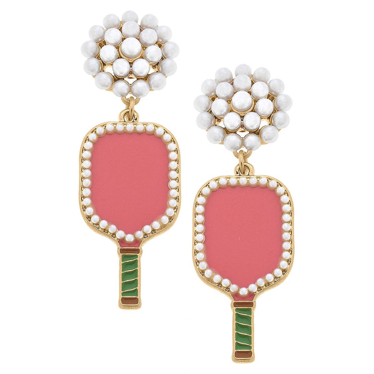 Ellie Pickleball Pearl Cluster Drop Earrings - Pink