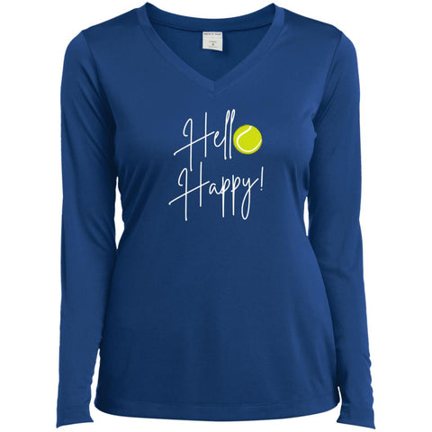 Hello Happy  Ladies Long Sleeve Performance V-Neck