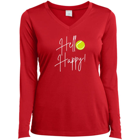 Hello Happy  Ladies Long Sleeve Performance V-Neck