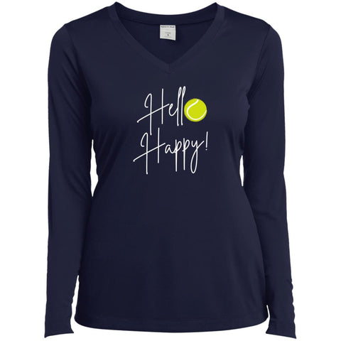 Hello Happy  Ladies Long Sleeve Performance V-Neck