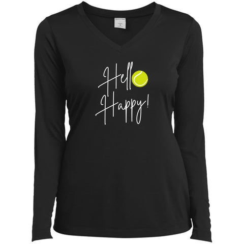 Hello Happy  Ladies Long Sleeve Performance V-Neck