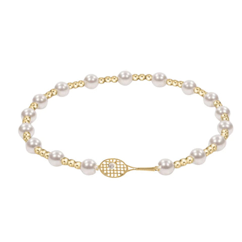 Born to Rally  COMBO GOLD/PEARL  Bead Tennis Racket Bracelet