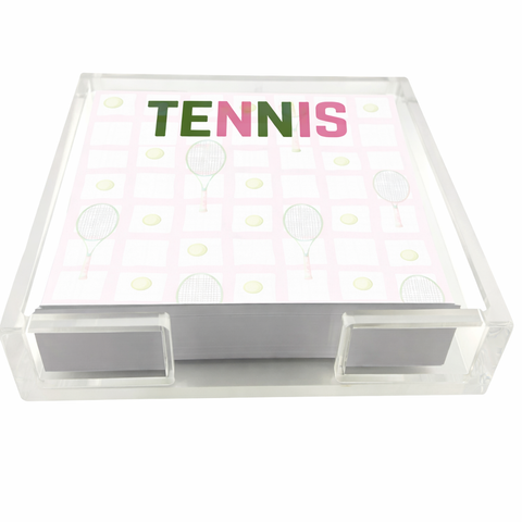 Tenis Notepad in Acrylic Holder, pink/ green