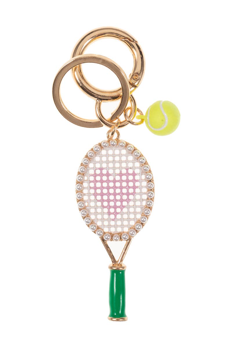 Tennis Racket Enamel W Rhinestones Keychain