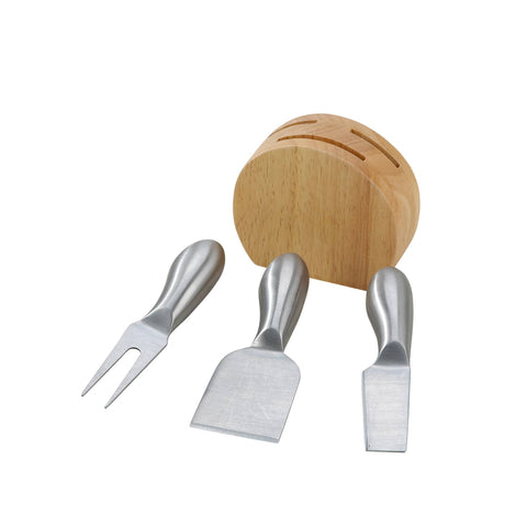 Tennis Engraved Wood Block with 3 Stainless Steel Cheese Utensils