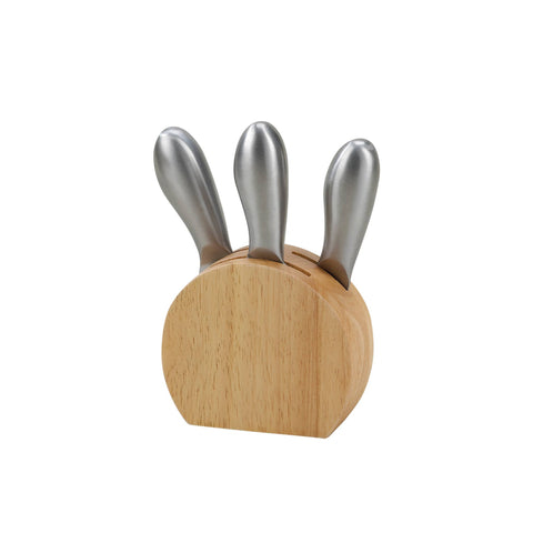 Tennis Engraved Wood Block with 3 Stainless Steel Cheese Utensils