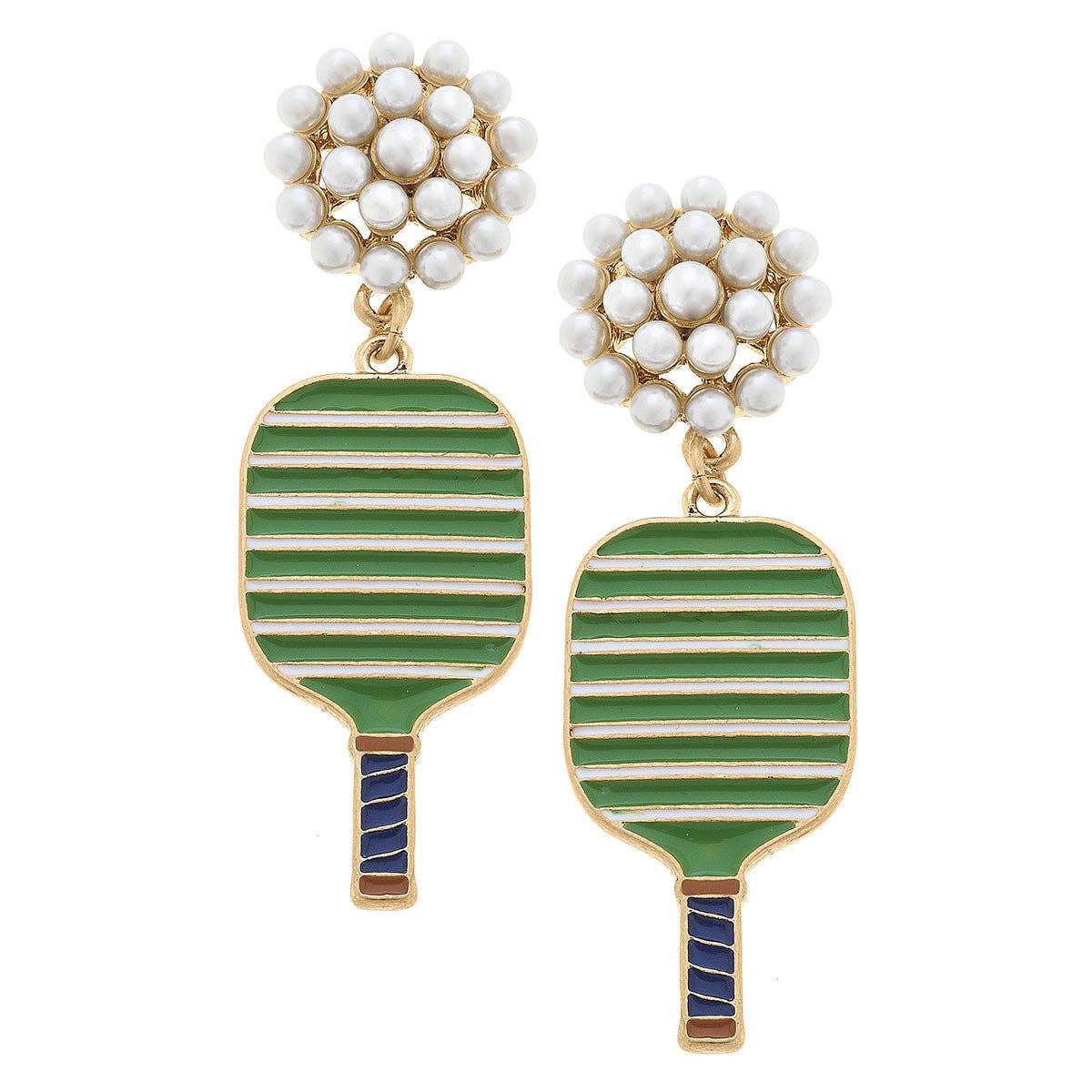 Ellie Pickleball Pearl Cluster Drop Earrings - Green