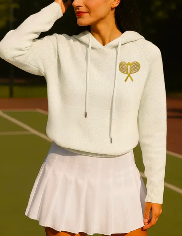 Soft Sweater Hoodie - Gold Tennis Rackets Off White: