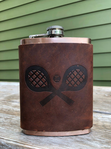 Tennis Rackets Leather Wrapped Flask