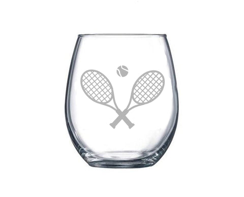 Tennis Rackets Etched WINE GLASS